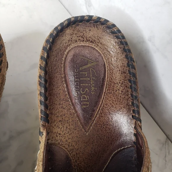 Clarks brown leather Artisan slip on mule clog loafers SZ 7.5 - Picture 5 of 8